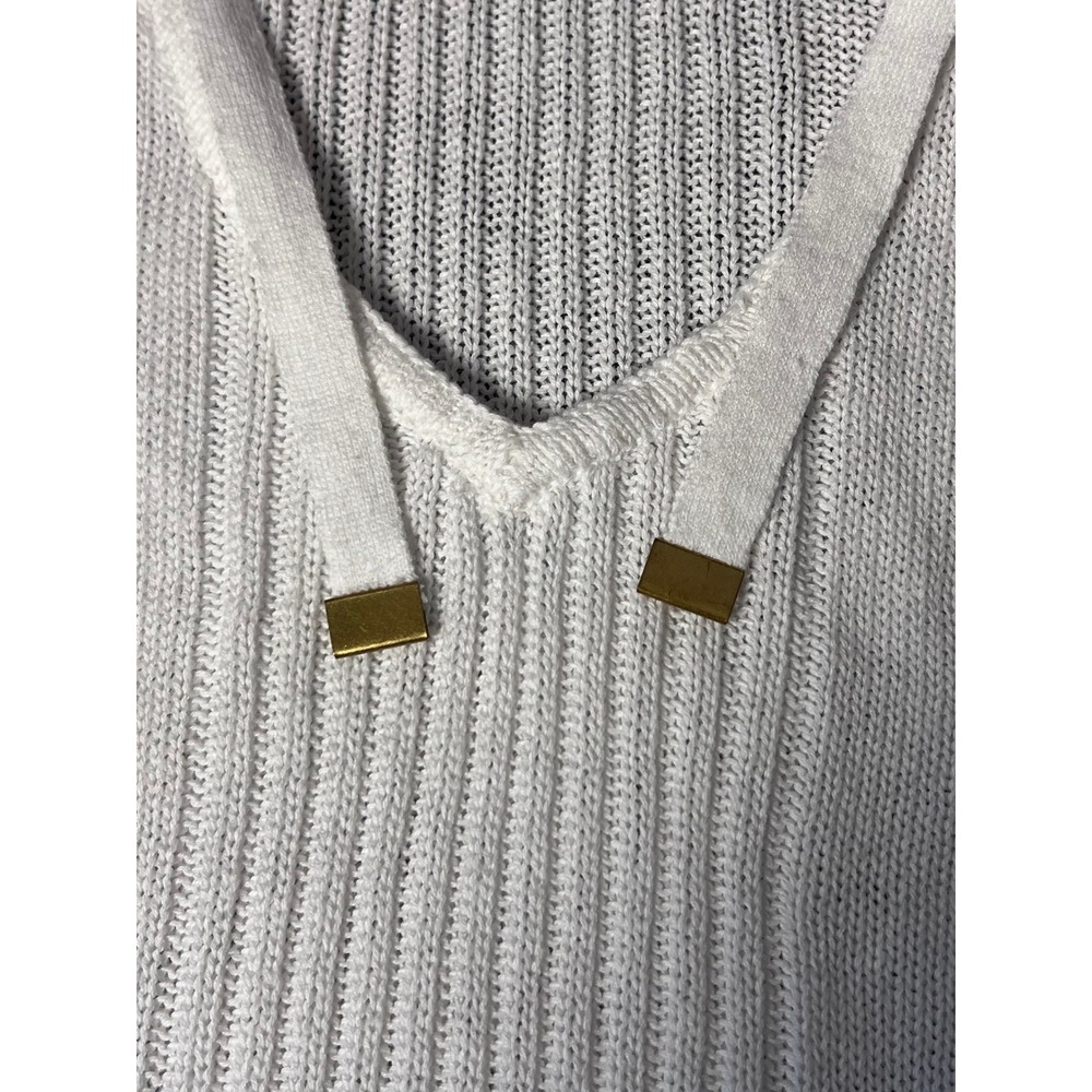 Sigrid Olsen Linen Cotton Knit Hoodie Sweater White Women's Size Medium Coastal - Picture 6 of 8